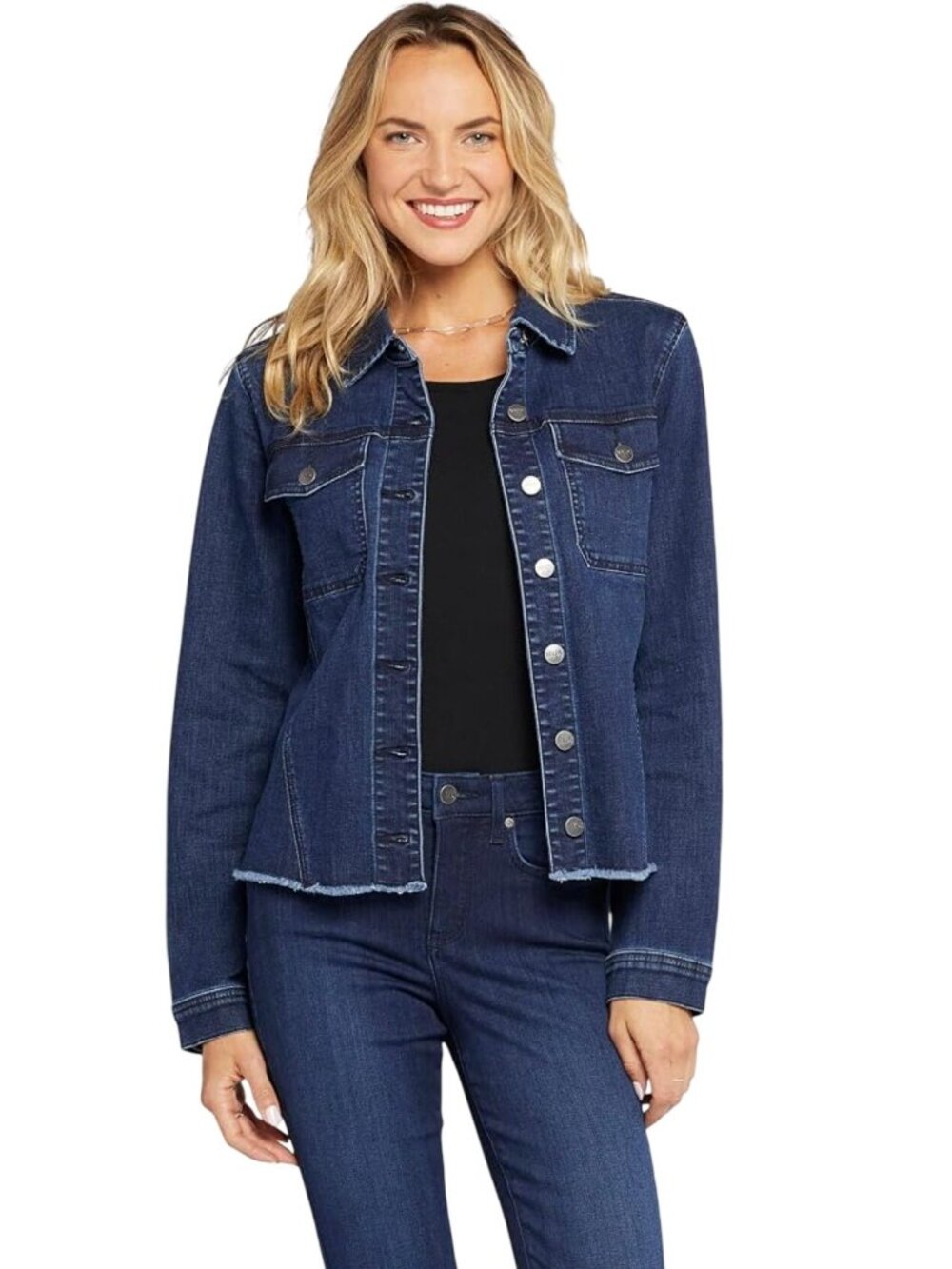 NYDJ Dark Wash Frayed Hem Denim Jean Jacket Size 1X Shirt Shacket Top Cropped